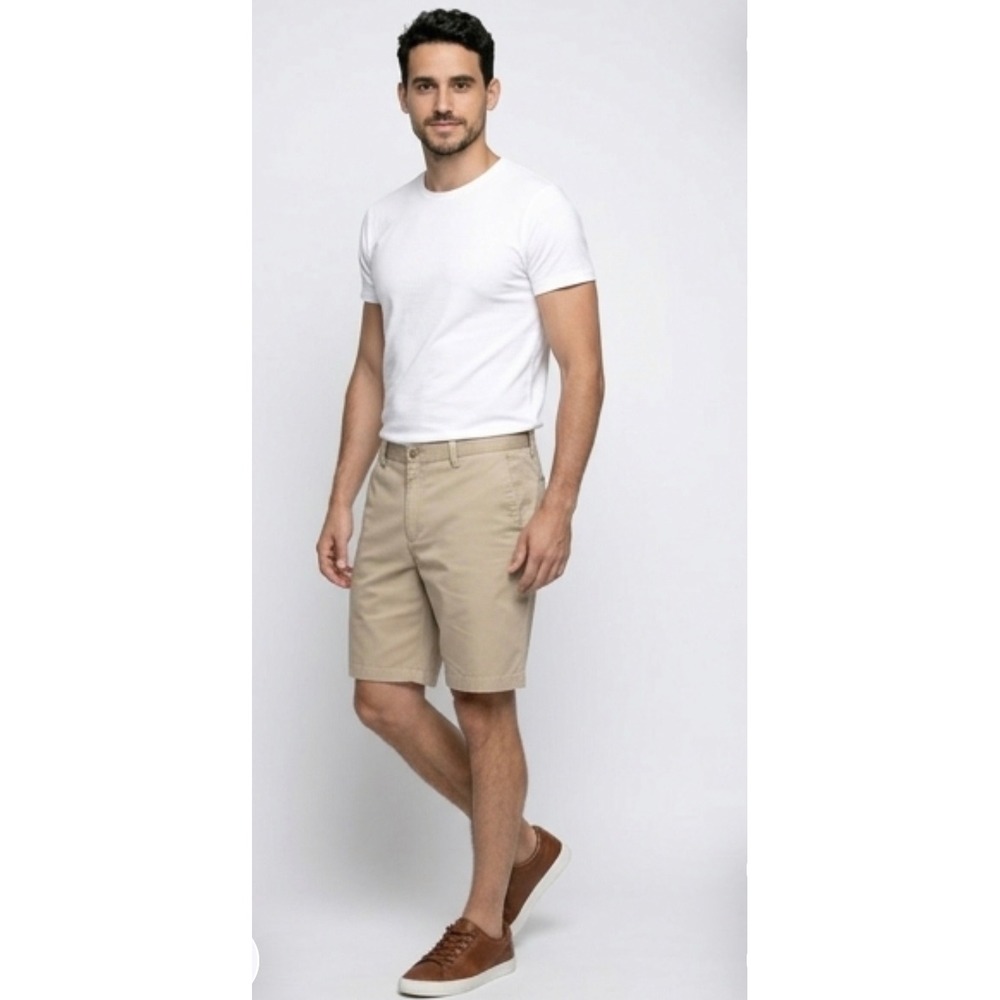 Lands' End Chino Shorts Mens 42 Tan Excellent Flat Front Cotton Twill Khaki